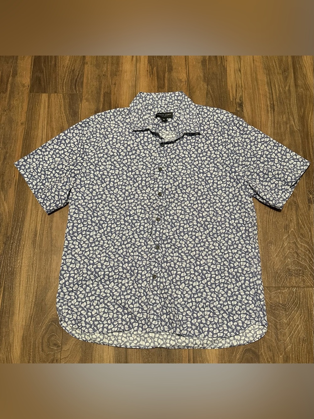 Pronto Uomo Men’s Short Sleeve Button Down Blue Shirt Seashells XL